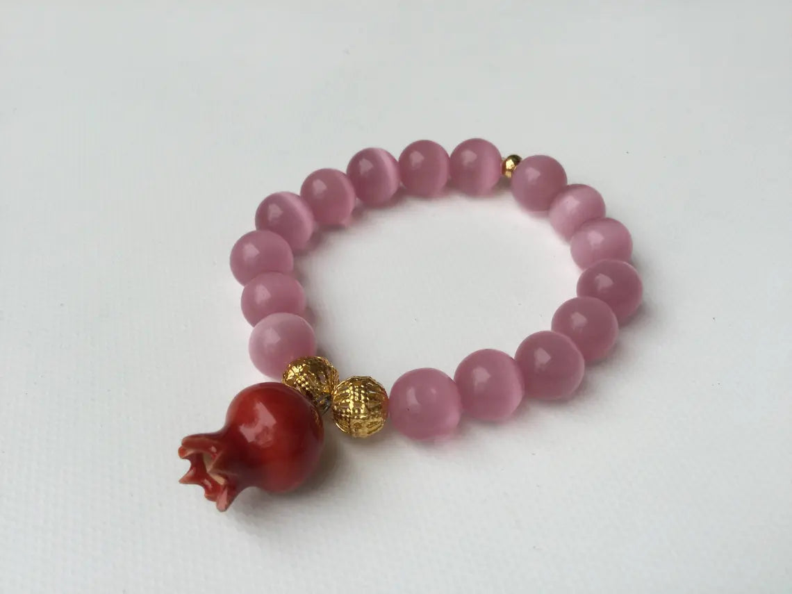 Red Ceramic Pomegranate and Bead Bracelets