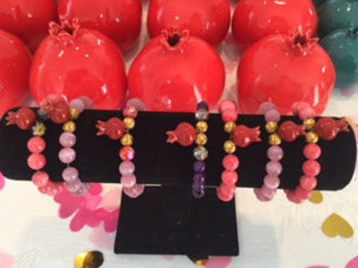 Pink Ceramic Pomegranate and Bead Bracelets