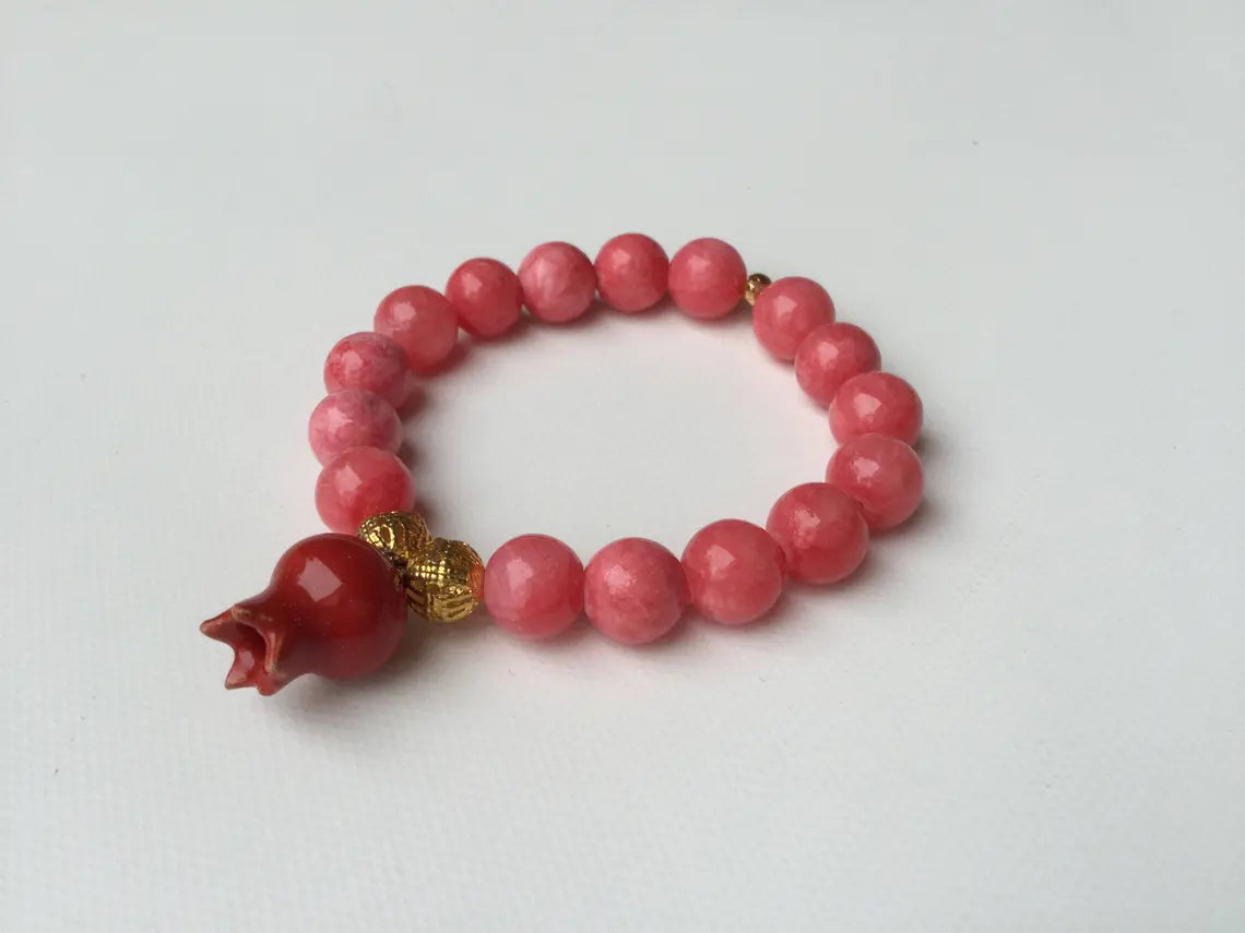 Red Ceramic Pomegranate and Bead Bracelets