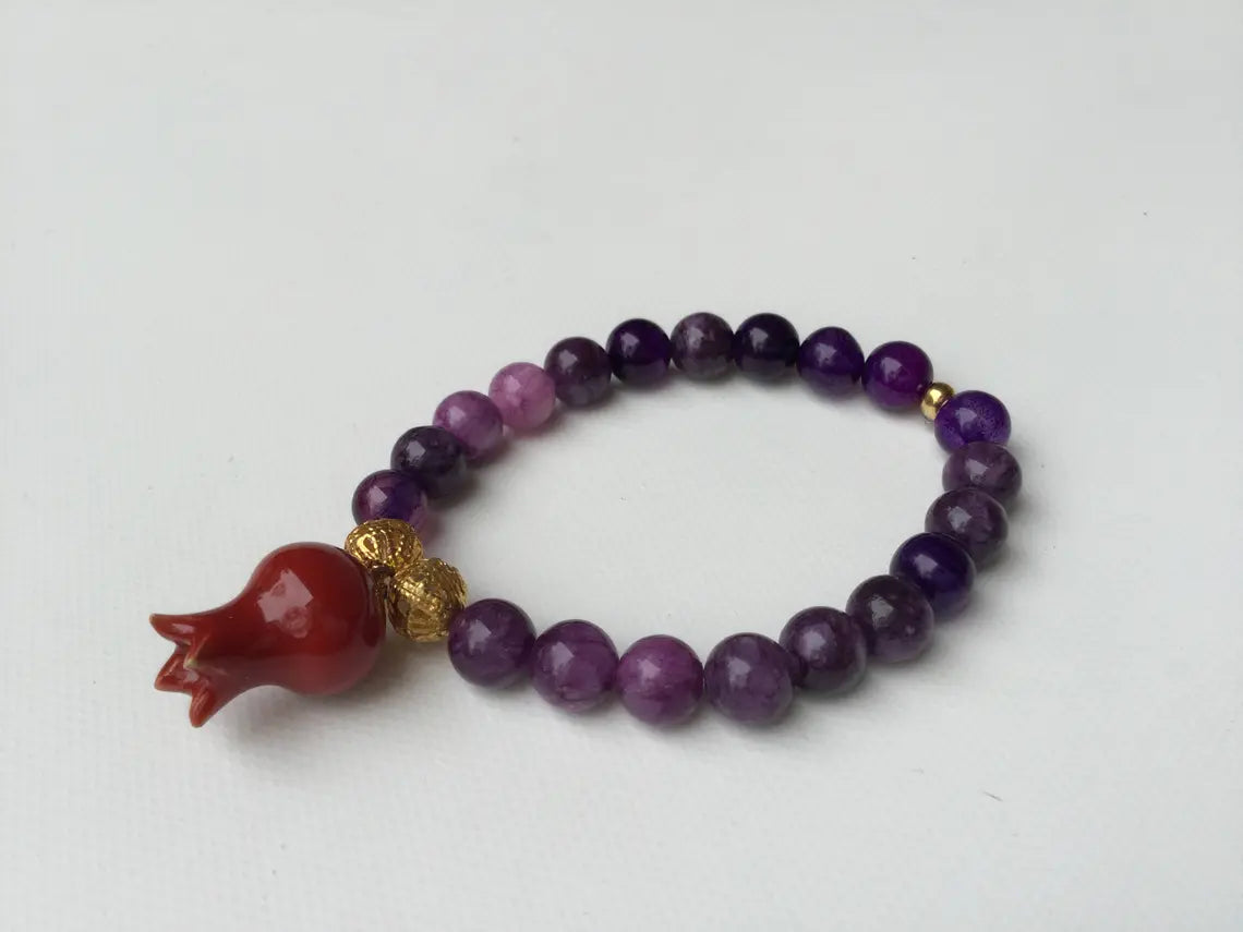 Shiraz II, Ceramic Pomegranate Bead Bracelets, with charm