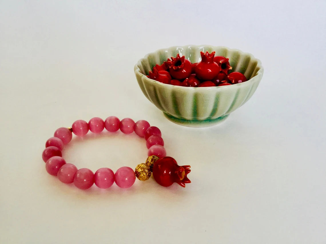 Turquoise Pomegranate Bracelet, turquoise beads and gold coin