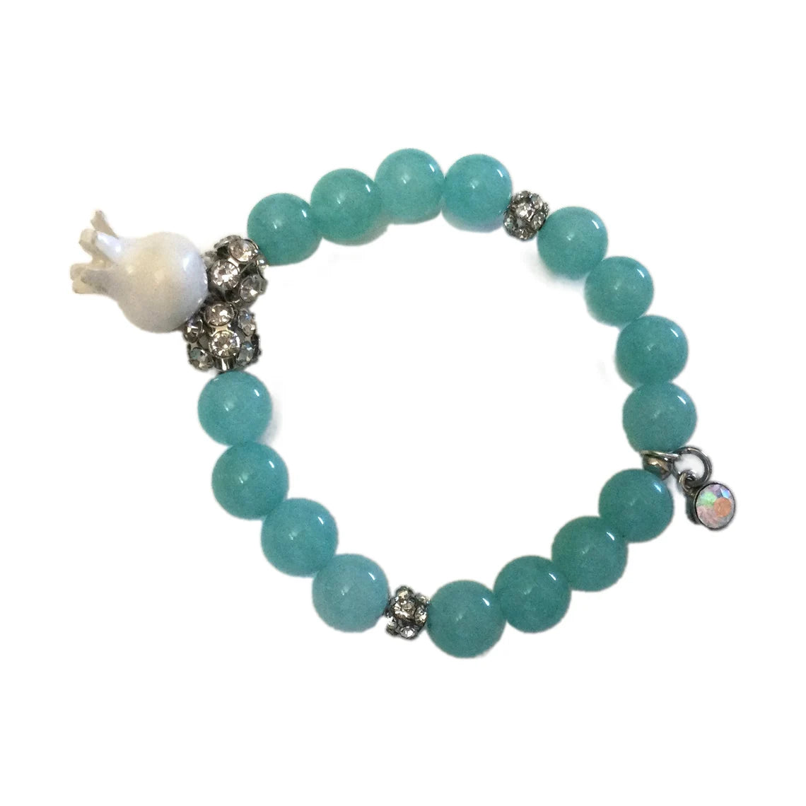 Ceramic White Pomegranate Bracelet / Pale Blue Quartzite