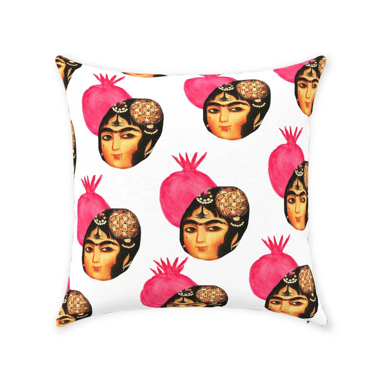 Pom & Miniature Face Throw Pillows / White